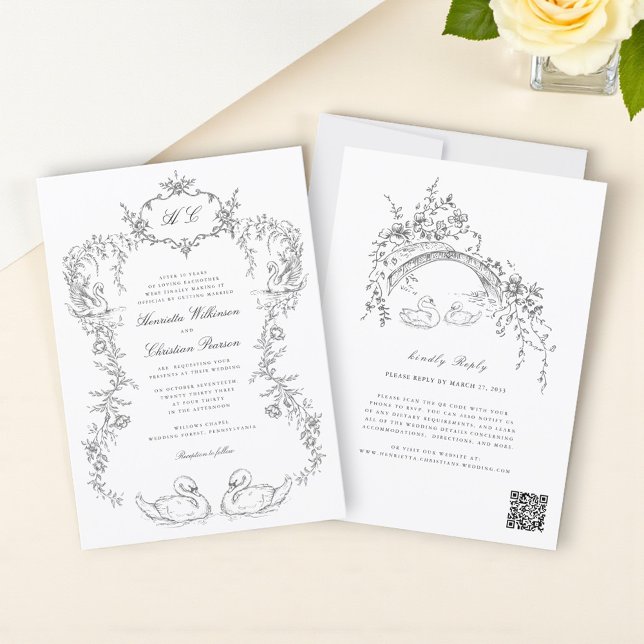 Convites Chinoiserie swan all in one Wedding Invitation (Criador carregado)