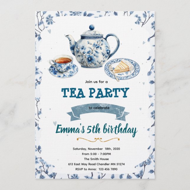 Convites Chinoiserie tea party Invitation (Frente)