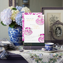 Convites Chinoiserie Time for Tea Bridal Shower Pink 