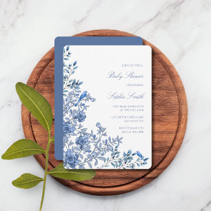 Convites Chinoiserie Toile Azul Desbotado Floral Chá de Beb