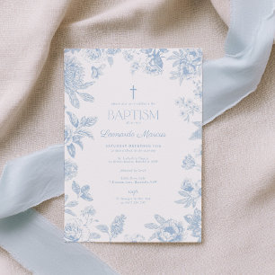 Convites Chinoiserie Toile Azul Floral Batismo