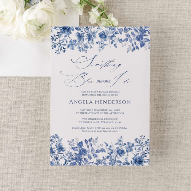 Convites Chinoiserie Victorian Algo Azul Chá de panela (chinoiserie victorian something blue bridal shower invitation, french toile bridal shower invite)
