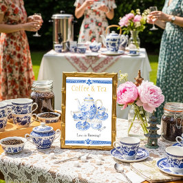 Convites Chinosierie blue Coffee & Tea Love is Brewing Sign