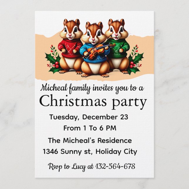Convites Chipmunks Christmas Party Invitation (Frente)