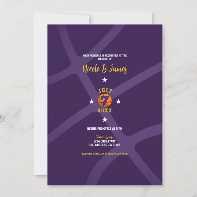Convites Chique Basquete Roxo Minimal Esportes Casamento    (Frente)