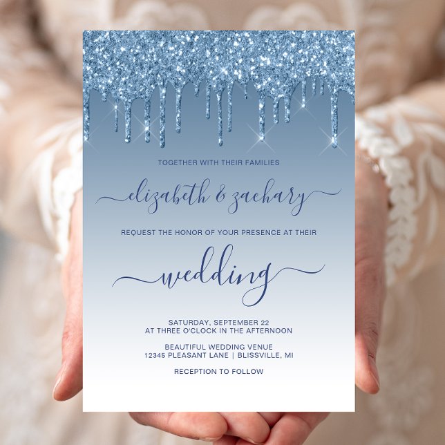 Convites Chique Brilho Glitter Azul Casamento (Criador carregado)