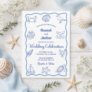 Convites Chique e Caprichoso Casamento de Vida Marinha Dese