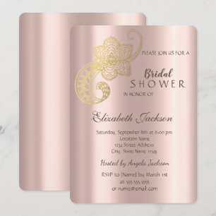 Convites Chique Elegante Dourado Paisley Rosa Dourado Chuve