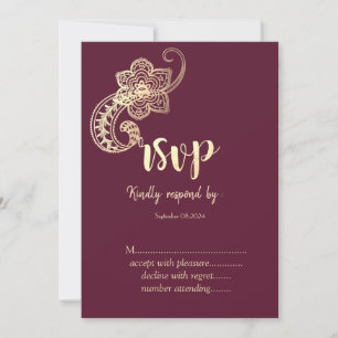 Convites Chique Elegante Dourado Paisley RSVP