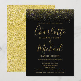 Convites Chique Elegante Preto E Dourado Brilho Casamento S