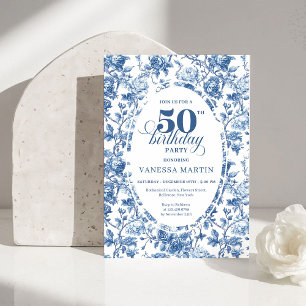Convites Chique Elegante Toile de Jouy Rosa 50º Aniversário