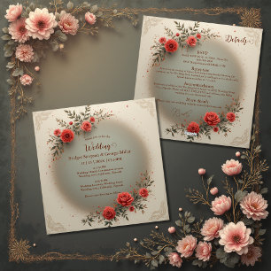 Convites chique floral bege vintage rosa casamento tudo em