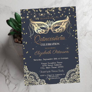 Convites Chique Máscara, Renda, Diamantes Quinceañera