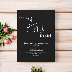 Convites Chique Minimalista Preto E Branco Casamento Elegan