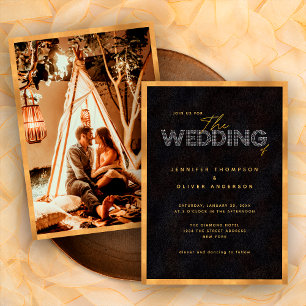 Convites Chique Moderno Preto e Dourado Luxuoso Casamento F