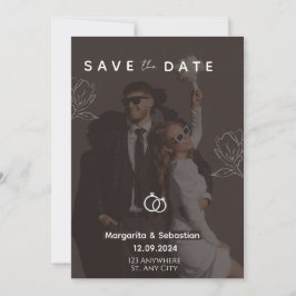 Convites Chique Personalizável Preto com foto save the date