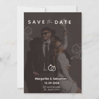 Convites Chique Personalizável Preto com foto save the date