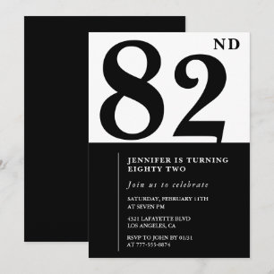 Convites Chique Preto Branco para o seu 82º aniversário
