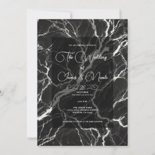 Convites Chique Preto e Branco Mármore Glamouroso Casamento