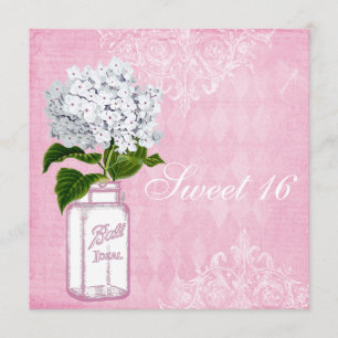 Convites Chique Rosa Jar & Hydrangea Sweet 16