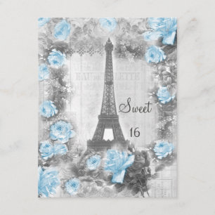 Convites Chique Torre Eiffel e Rosas Sweet 16