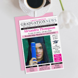 Convites Chique Único Rosa Quente Jornal Grau de Graduado