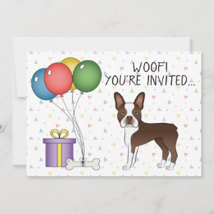 Convites Chocolate Brown Boston Terrier Cute Dog - Aniversá