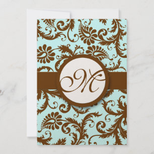 Convites Chocolate Brown Damask Aqua