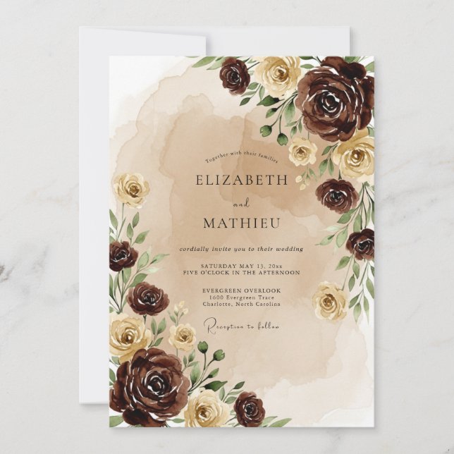 Convites Chocolate Brown Moody Autumnal Wedding (Frente)