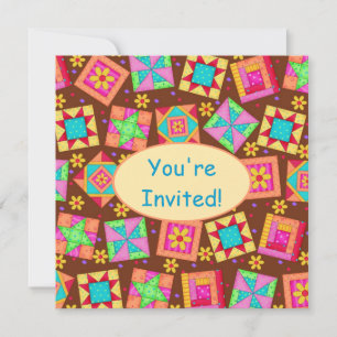 Convites Chocolate Castanho Amarelo Patchwork Quilblock Art