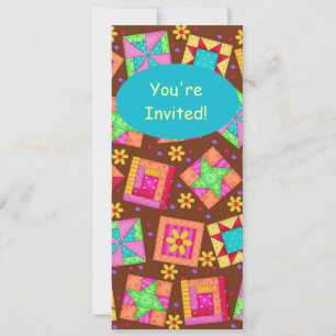 Convites Chocolate Castanho Amarelo Patchwork Quilblock Art