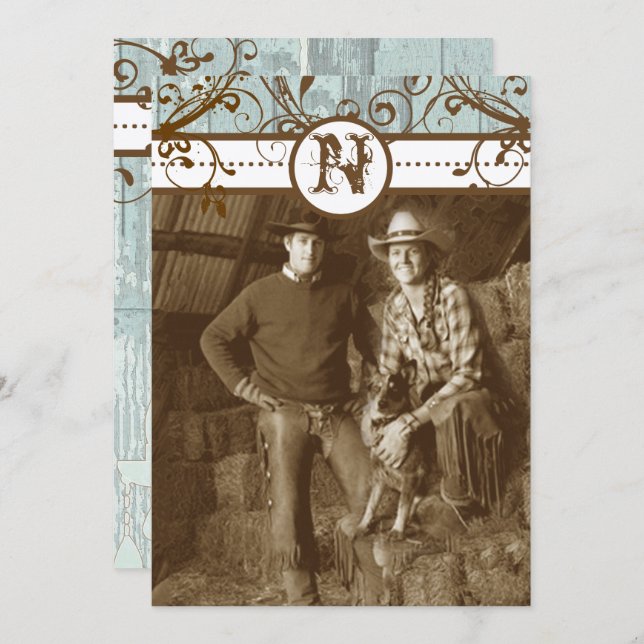 Convites Chocolate Chic Mint Rusn Barn Wood (Frente/Verso)