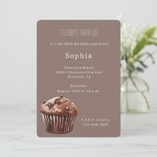 Convites Chocolate Chip Muffin Cupcake Birthday (Em pé/Frente)