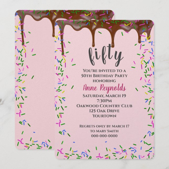 Convites Chocolate com borrão para 50º aniversário (Frente/Verso)