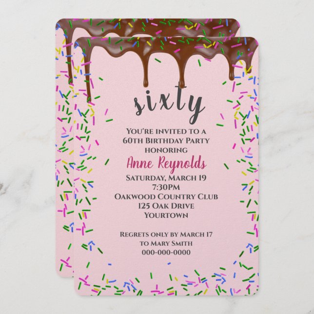 Convites Chocolate com borrão para 60º aniversário (Frente/Verso)
