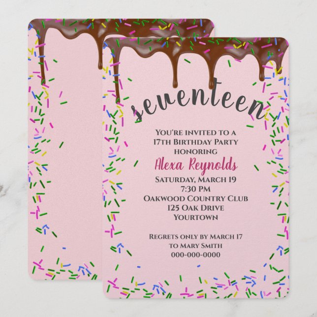 Convites Chocolate com borrão para o 17º aniversário (Frente/Verso)