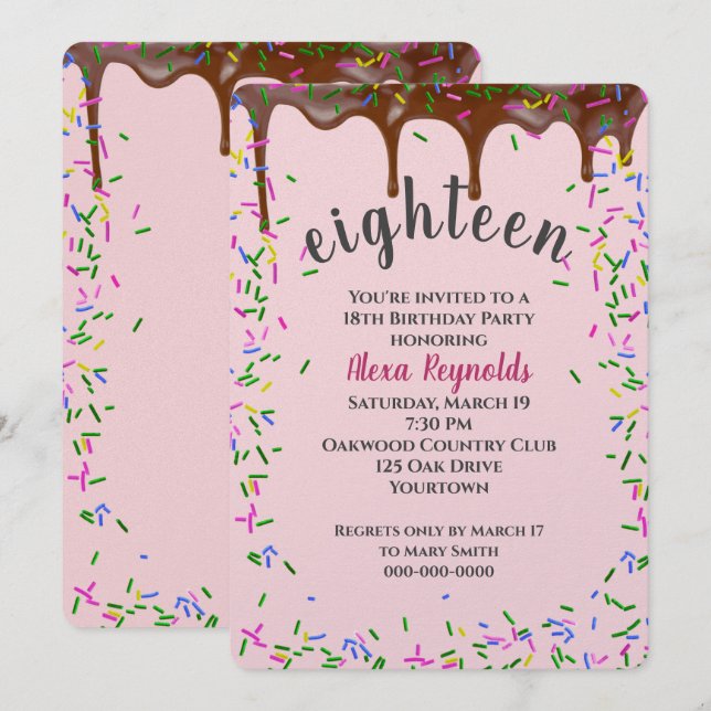 Convites Chocolate com borrão para o 18º aniversário (Frente/Verso)