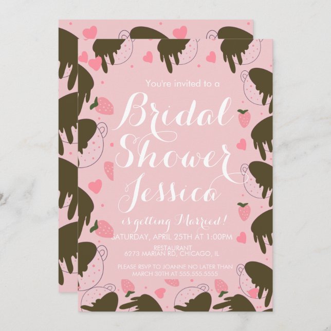 Convites Chocolate de Morango Bonito Derrubando Corações de (Frente/Verso)