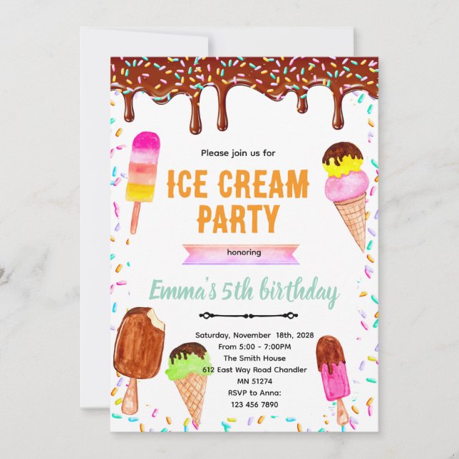 Convites Chocolate drip ice cream birthday invitation (Frente)