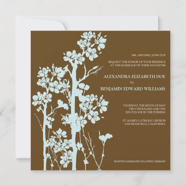 Convites Chocolate Floral Japonês/Convite para Casamento Az (Frente)