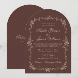 Convites Chocolate Marrom Bege Floral Arqueado Casamento Re