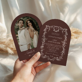 Convites Chocolate Marrom Floral Retro Arqueado Casamento F