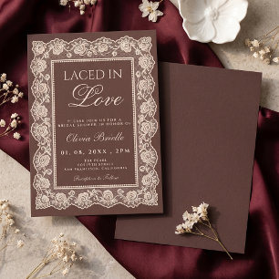 Convites Chocolate Marrom Old Money Renda Chuveiro de Noiva