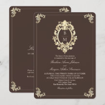 Chocolate Marrom Ouro Barroco Monograma QR Casamen