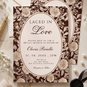 Convites Chocolate Marrom Renda Entrelaçada em Amor Chá de