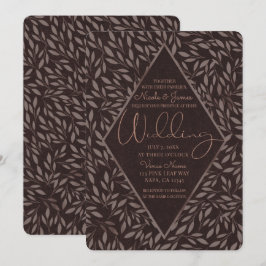 Convites Chocolate Mauve Rosa Folhas Botânico Casamento