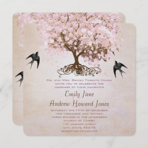 Convites Chocolate Misty Pink Heart Leaf Tree Love Birds