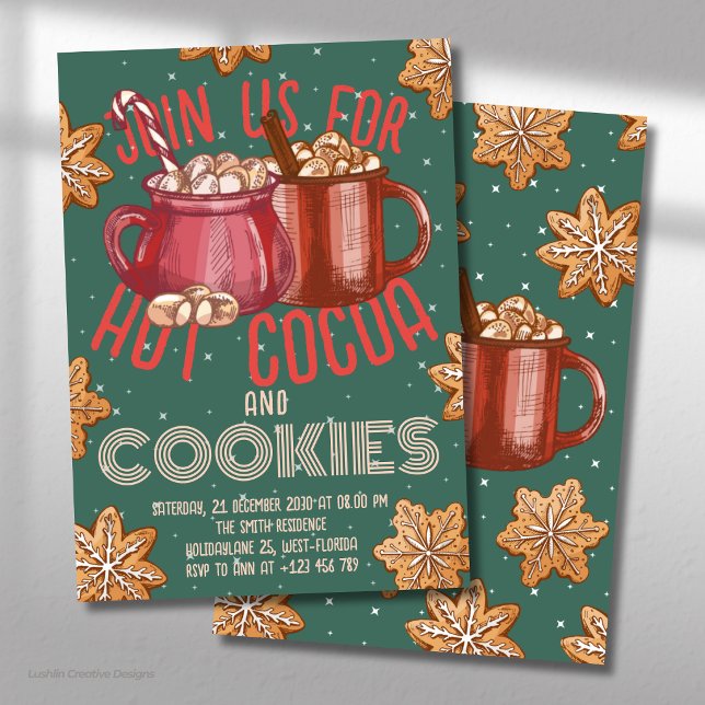 Convites Chocolate Quente Caneca Vermelha & Biscoitos Festa (Criador carregado)