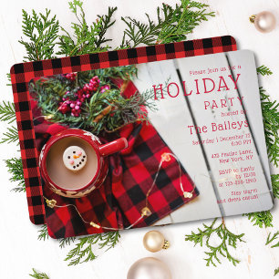 Convites Chocolate Quente de Xadrez Vermelha Feriado  Natal