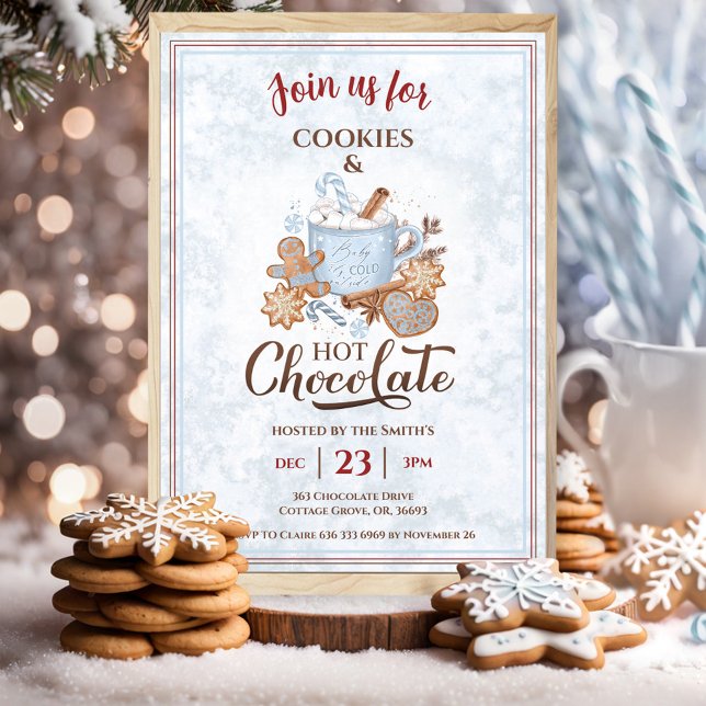 Convites Chocolate Quente E Festa Azul De Natal (Hot Chocolate And Cookies Blue Christmas Party Invitation)